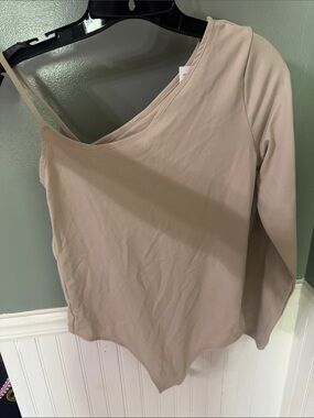 Abercrombie & Fitch One-Shoulder Bodysuit - Beige NET Soft AF Medium